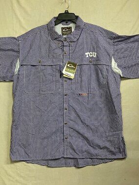 Campus Specialties TCU Men's 2X Purple White Short Sleeve Button Down Plaid